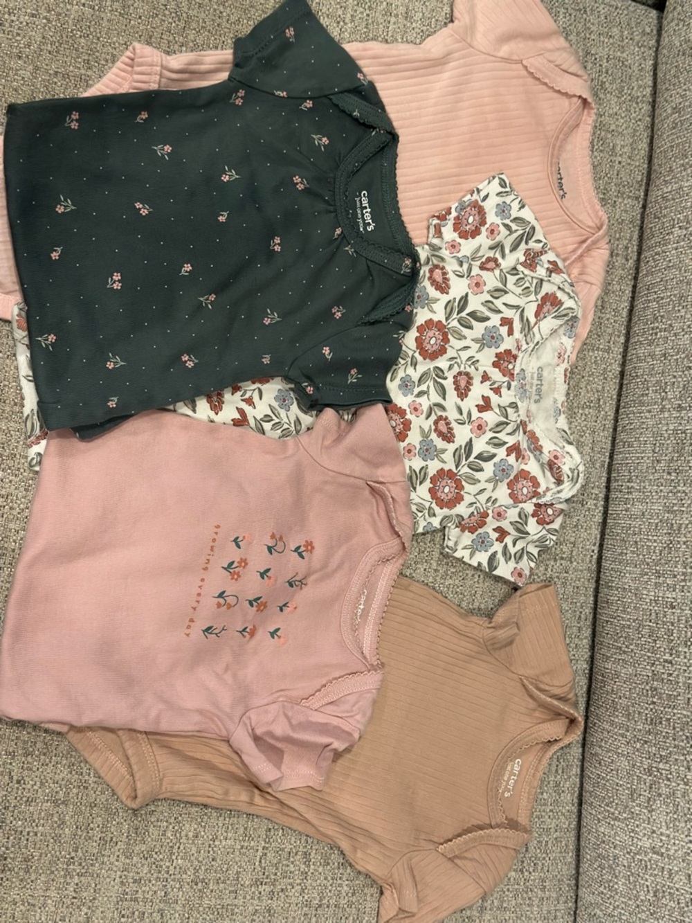 Carter's Baby Girl One-Piece Bodysuits — Dark Green, Pink, Floral, Tan